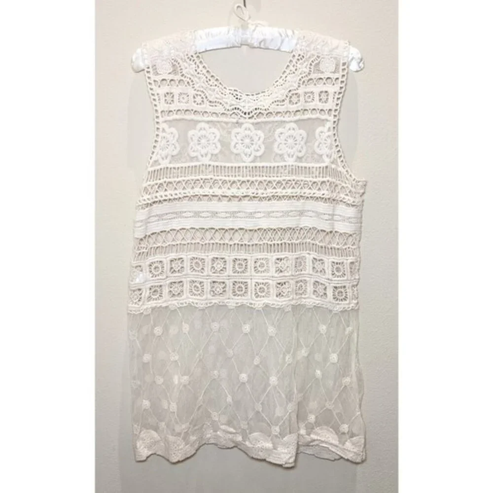 Anthropologie Sunday in Brooklyn Lace Crochet Sheer Summer Tank Top - Picture 4 of 12